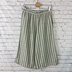 Van Winkle & Co Women's  Pajama Pants Striped Linen Blend in Sage Green White S